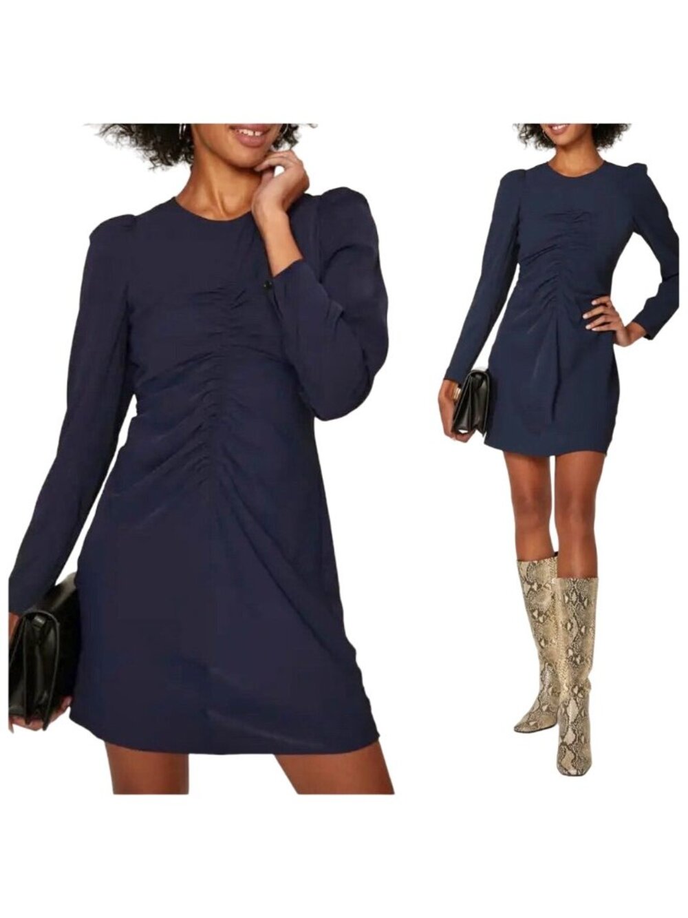 Thakoon Collective Ruched Puff Sleeve Mini Dress, Size 12, Blue